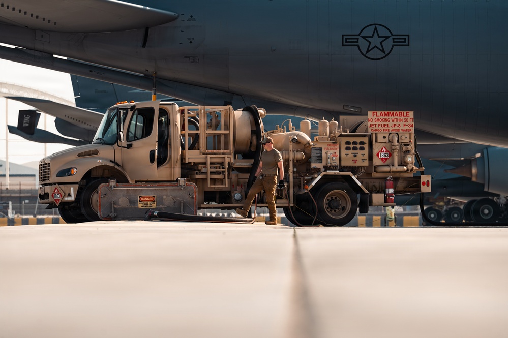 Air Force Maintainers conduct KC-135 post-flight inspection