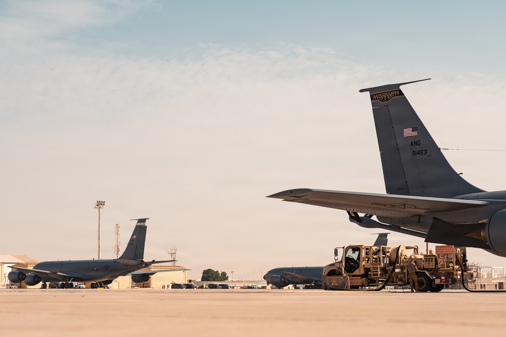 Air Force Maintainers conduct KC-135 post-flight inspection