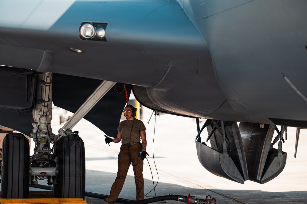 Air Force Maintainers conduct KC-135 post-flight inspection