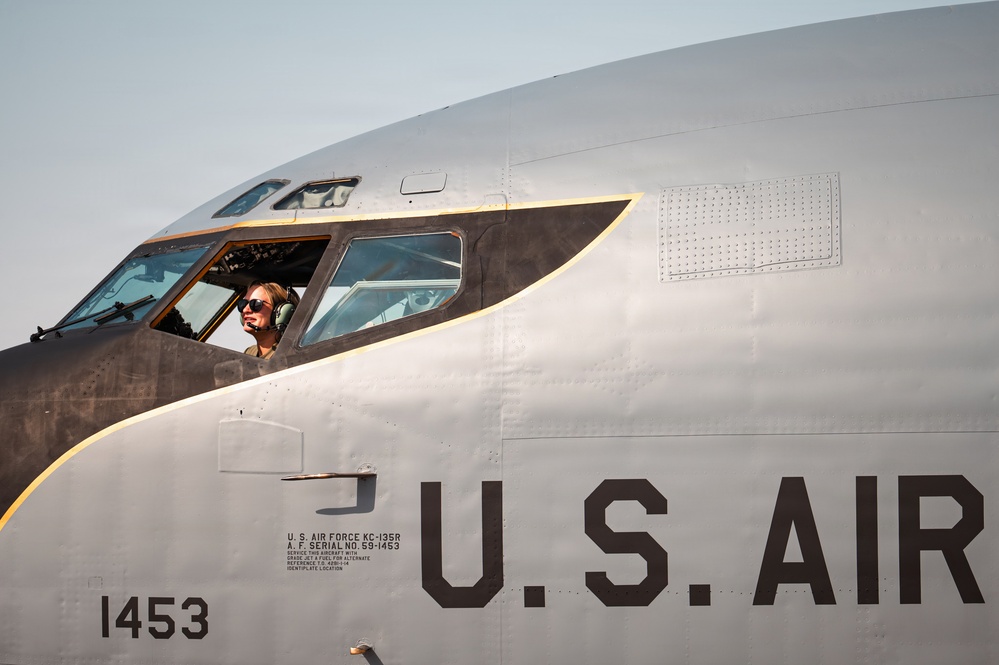 Air Force Maintainers conduct KC-135 post-flight inspection