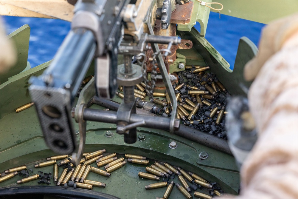 11th MEU Marines, Sailors Conduct M240B Machine Gun Live Fire Aboard USS Comstock