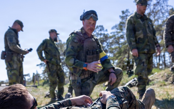 U.S. Marines, Swedish Soldiers conduct small unit tactics and medical training during Aurora 26