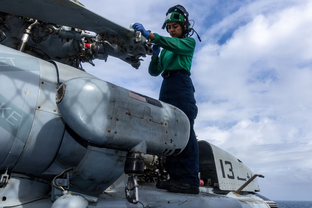 USS Iwo Jima Sailors Conduct Aircraft Maintenance