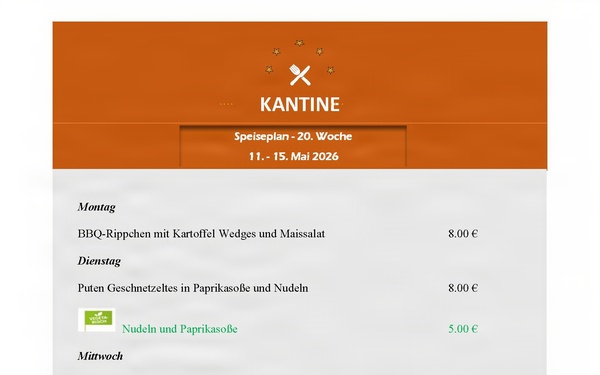 Kantine menu - May 11-15, 2026