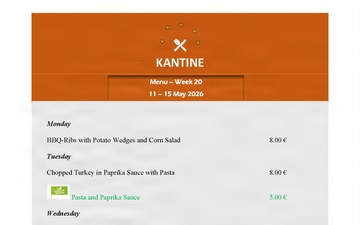 Kantine menu - May 11-15, 2026