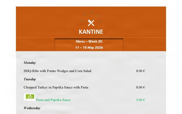 Kantine menu - May 11-15, 2026