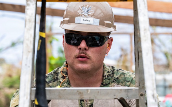NMCB 1 Sailors conduct roof restoration operations in Saipan following Super Typhoon Sinlaku
