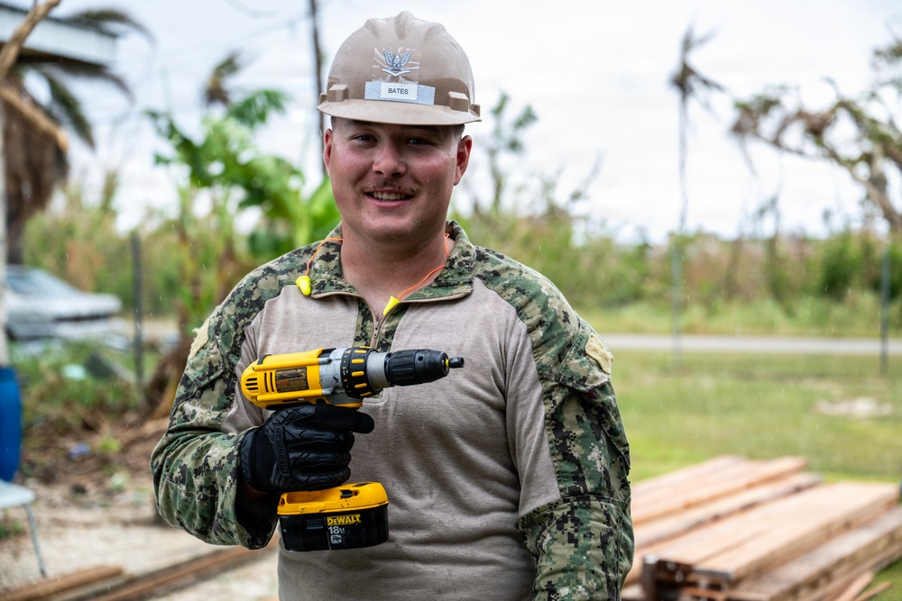 NMCB 1 Sailors conduct roof restoration operations in Saipan following Super Typhoon Sinlaku
