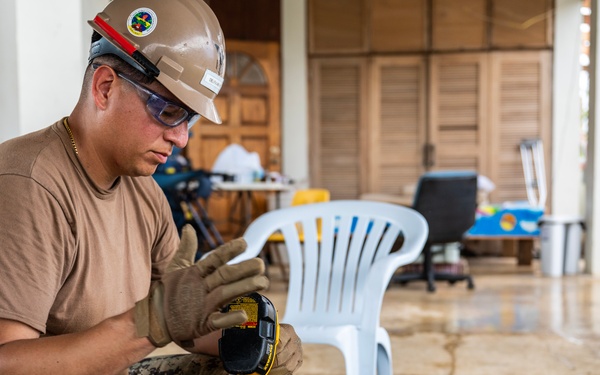NMCB 1 Sailors conduct roof restoration operations in Saipan following Super Typhoon Sinlaku