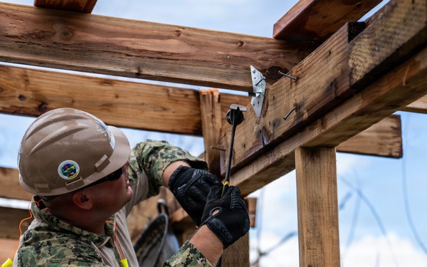 NMCB 1 Sailors conduct roof restoration operations in Saipan following Super Typhoon Sinlaku