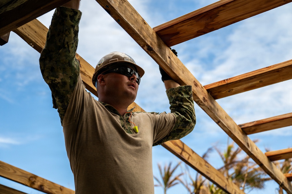 NMCB 1 Sailors conduct roof restoration operations in Saipan following Super Typhoon Sinlaku
