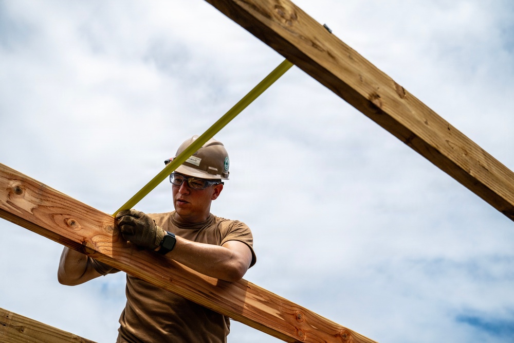 NMCB 1 Sailors conduct roof restoration operations in Saipan following Super Typhoon Sinlaku