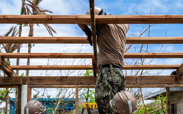 NMCB 1 Sailors conduct roof restoration operations in Saipan following Super Typhoon Sinlaku