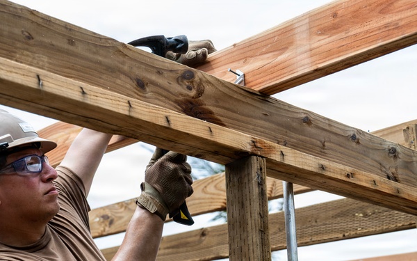 NMCB 1 Sailors conduct roof restoration operations in Saipan following Super Typhoon Sinlaku