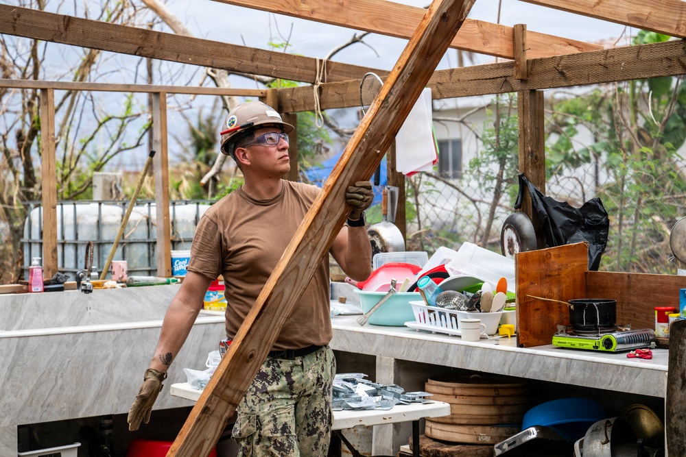 NMCB 1 Sailors conduct roof restoration operations in Saipan following Super Typhoon Sinlaku