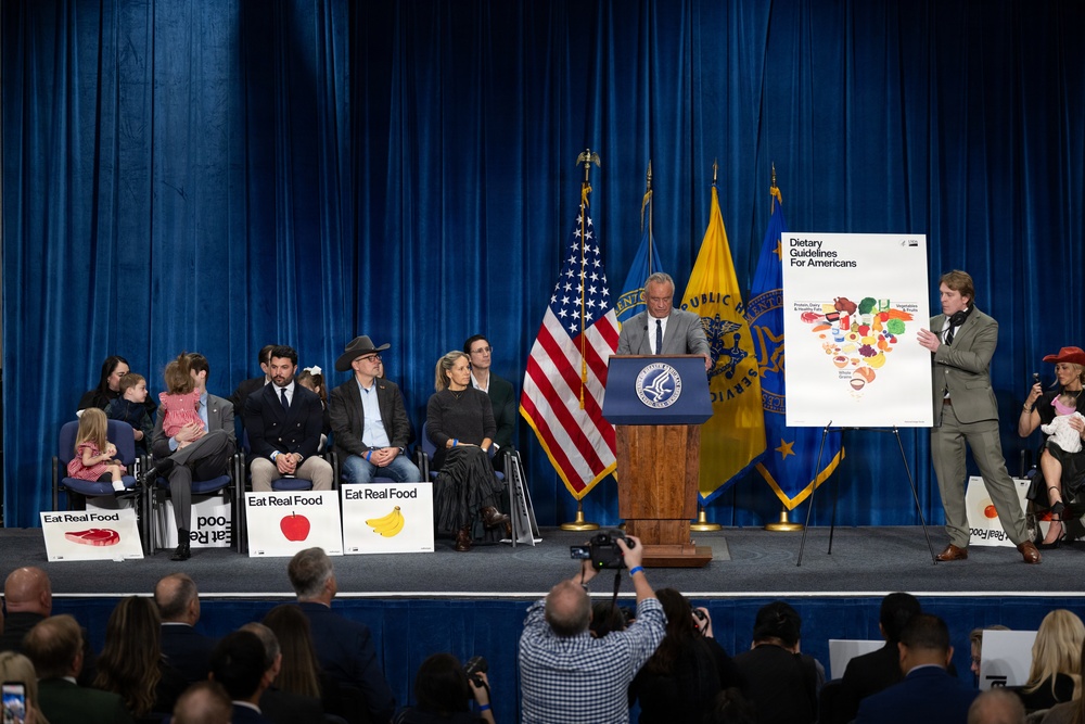 The U.S. Department of Health and Human Services Secretary Robert F. Kennedy, Jr. and U.S. Department of Agriculture Secretary Brooke Rollins announced the new food pyramid