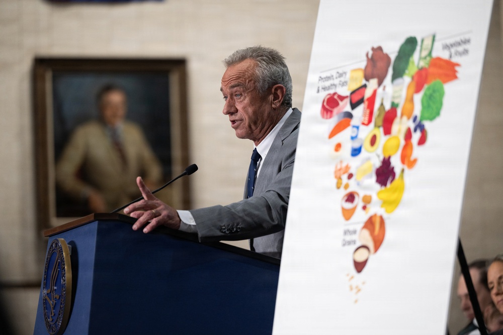 The U.S. Department of Health and Human Services Secretary Robert F. Kennedy, Jr. and U.S. Department of Agriculture Secretary Brooke Rollins announced the new food pyramid