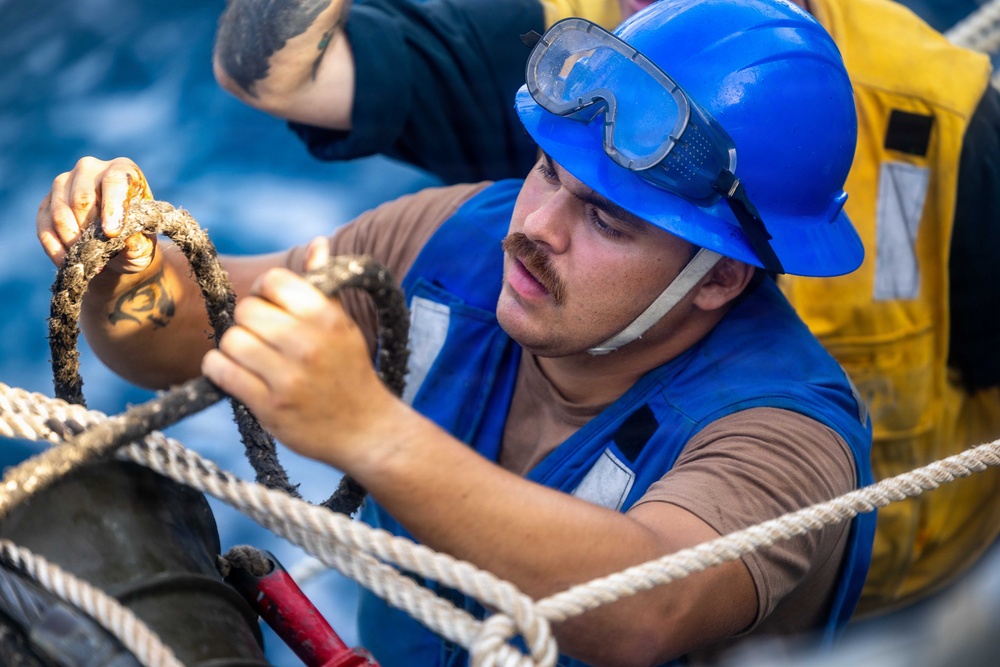 USS Rafael Peralta Replenishment-at-Sea with USNS John Lewis