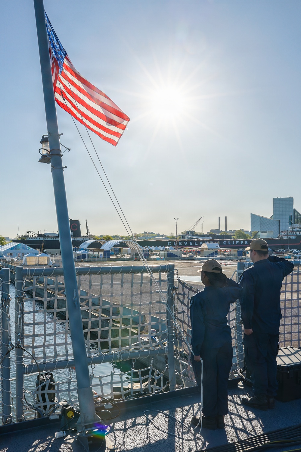 Scouts attend future USS Cleveland morning colors during commissioning week