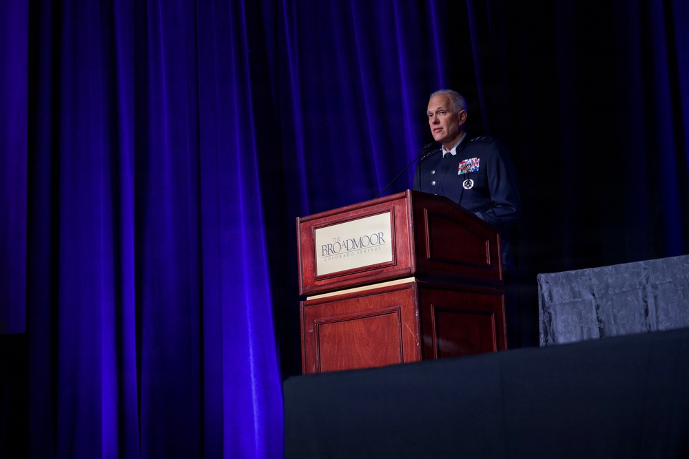 Lt. Gen. Philip A. Garrant delivers remarks during Space Symposium