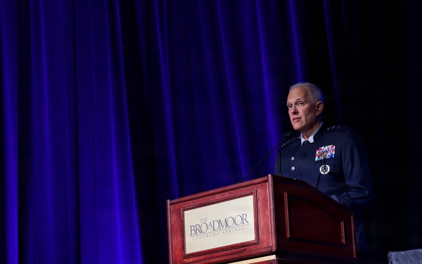 Lt. Gen. Philip A. Garrant delivers remarks during Space Symposium