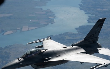 F-16 departs after aerial refueling