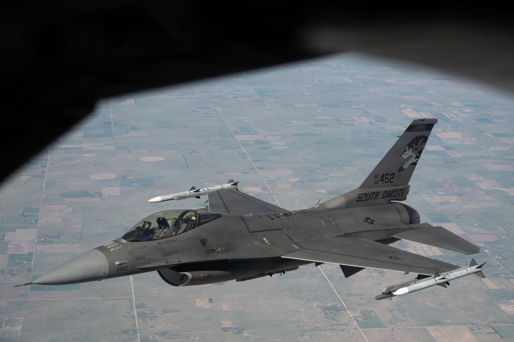 F-16 departs after aerial refueling