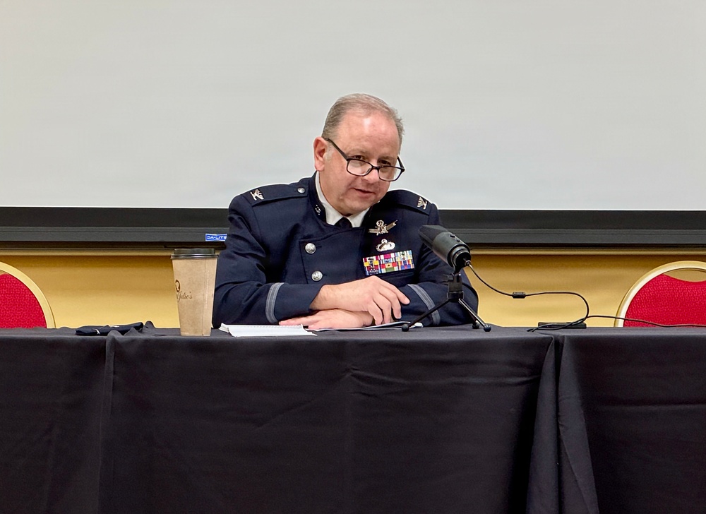 Col. Jon Strizzi hosts a media roundtable at Space Symposium
