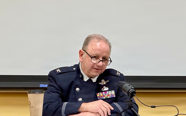 Col. Jon Strizzi hosts a media roundtable at Space Symposium