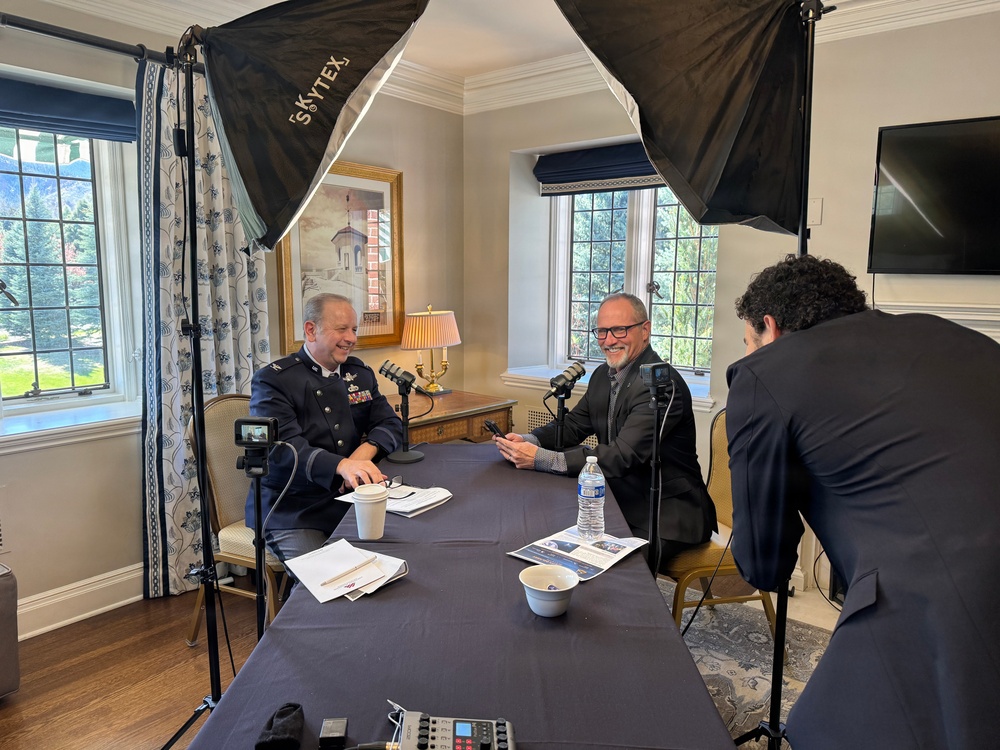 Col. Jon Strizzi is interviewed by Space Force Association Founder Col. Bill “Hippie” Wolfe at Space Symposium