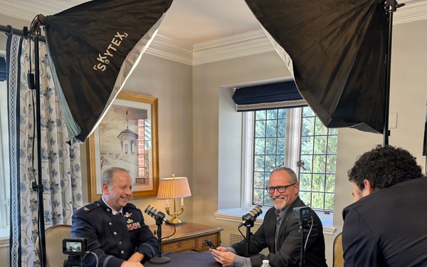 Col. Jon Strizzi is interviewed by Space Force Association Founder Col. Bill “Hippie” Wolfe at Space Symposium