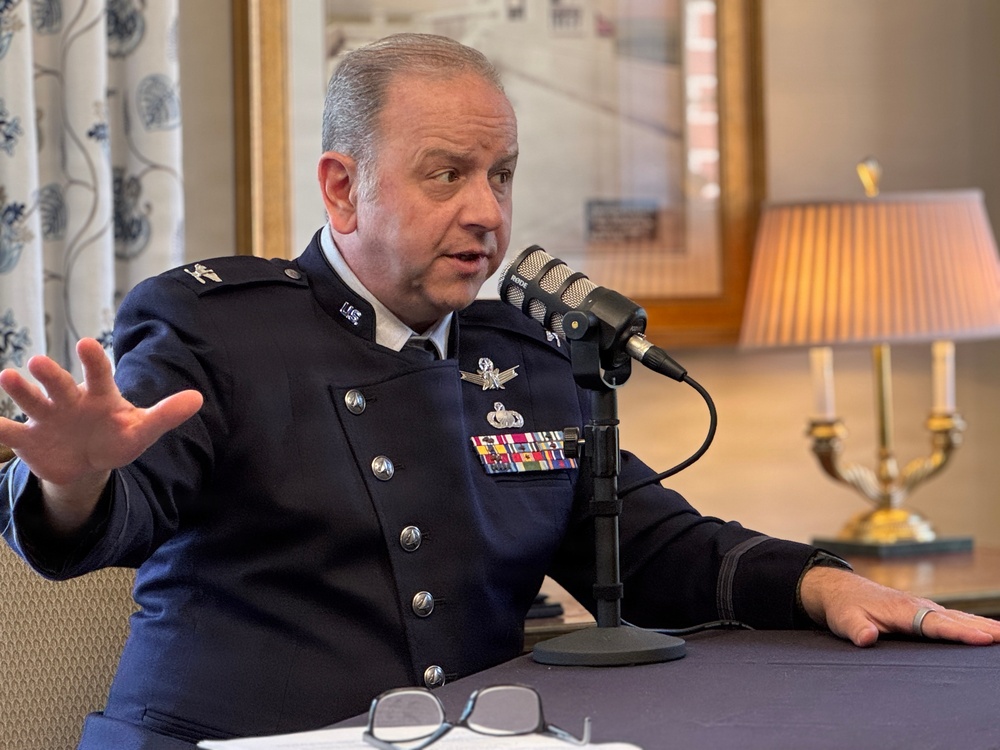 Col. Jon Strizzi is interviewed for a Space Force Association podcast at Space Symposium