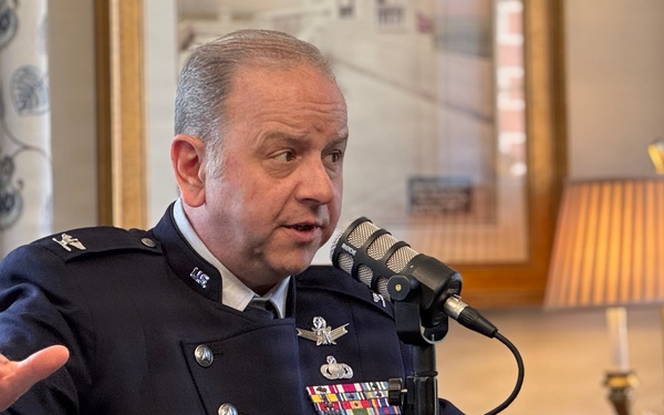 Col. Jon Strizzi is interviewed for a Space Force Association podcast at Space Symposium