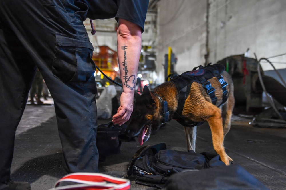 USS John C Stennis (CVN 74) holds K-9 Bag inspections