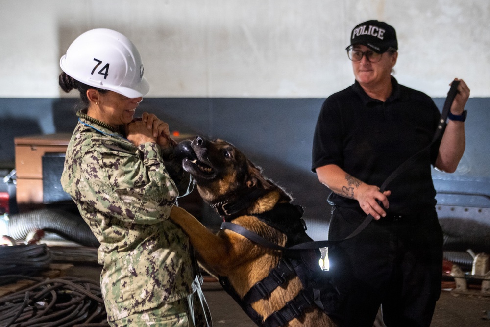USS John C Stennis (CVN 74) holds K-9 Bag inspections