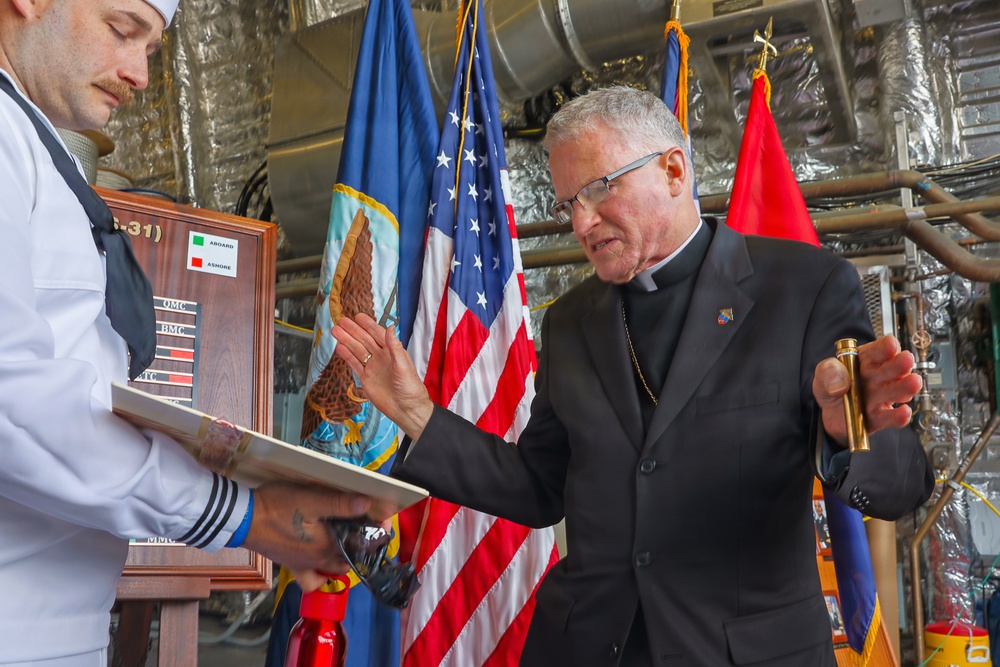 Archbishop for the Military Services blesses future USS Cleveland during commissioning week
