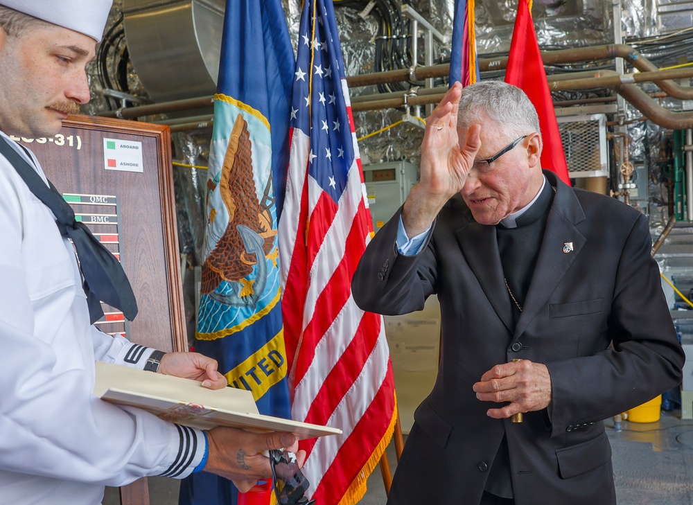 Archbishop for the Military Services blesses future USS Cleveland during commissioning week