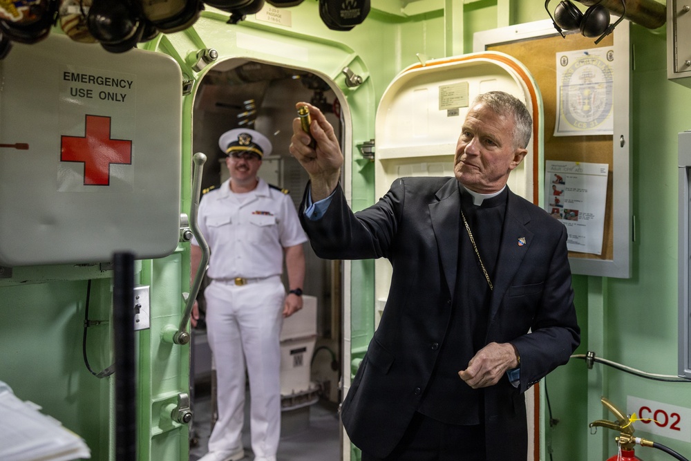 Archbishop for the Military Services blesses future USS Cleveland during commissioning week