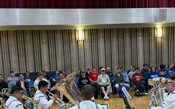 Navy Band Great Lakes sailors pay a visit to the University of Kansas