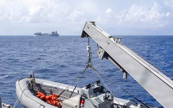 USS Mustin conducts boat operations