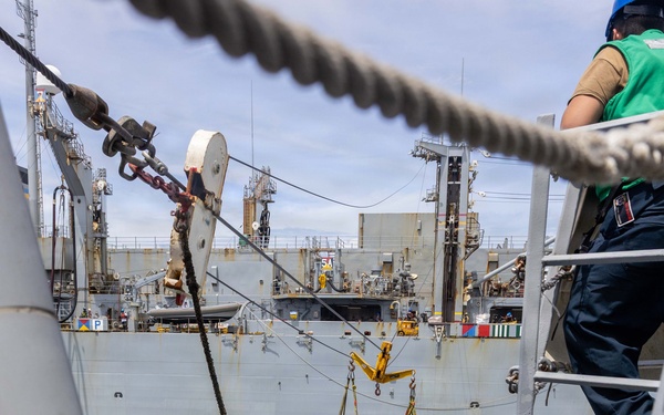 USS Mustin conducts a replenishment-at-sea with USNS Arctic