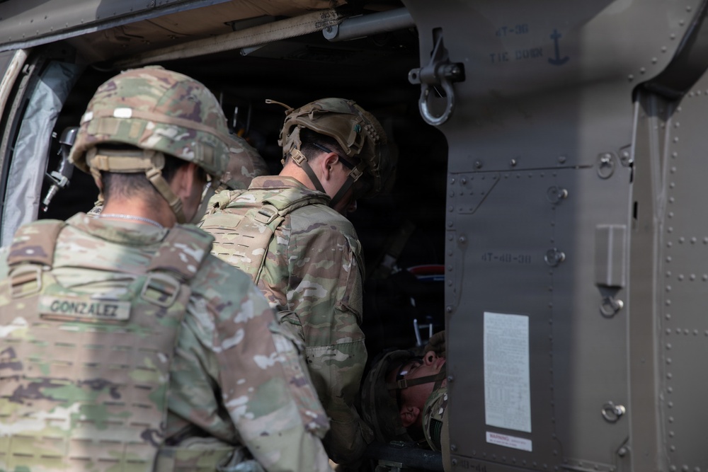 U.S. Soldiers from the 1st Squadron, 2nd Cavalry Regiment conduct medical evacuation training