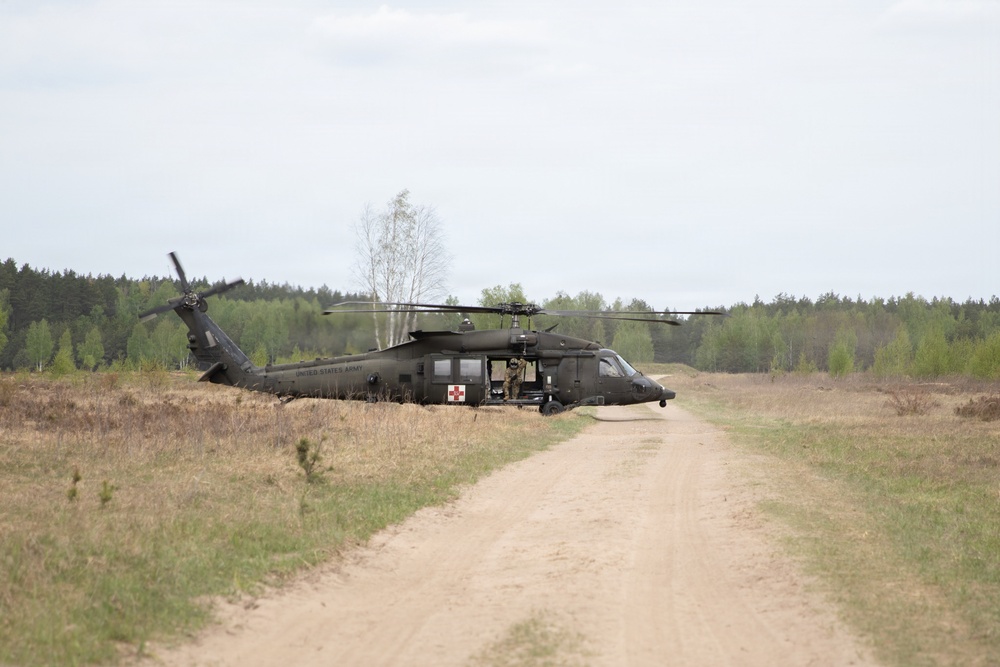 U.S. Soldiers from the 1st Squadron, 2nd Cavalry Regiment conduct medical evacuation training