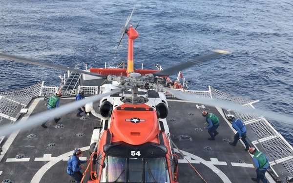 Coast Guard Cutter Thetis crew members support MH-60 Jayhawk helicopter operations