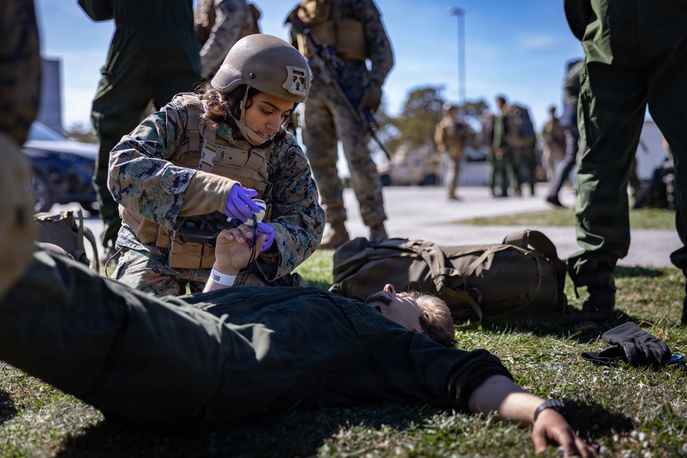 U.S. Marines conduct evacuation control center training in Sweden