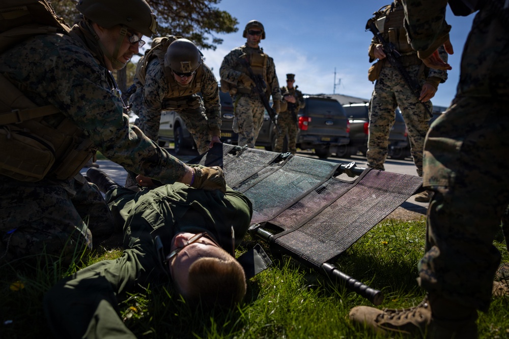 U.S. Marines conduct evacuation control center training in Sweden