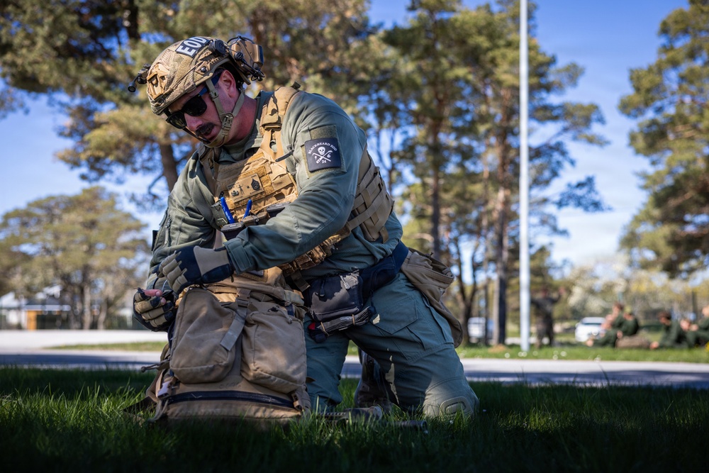 U.S. Marines conduct evacuation control center training in Sweden