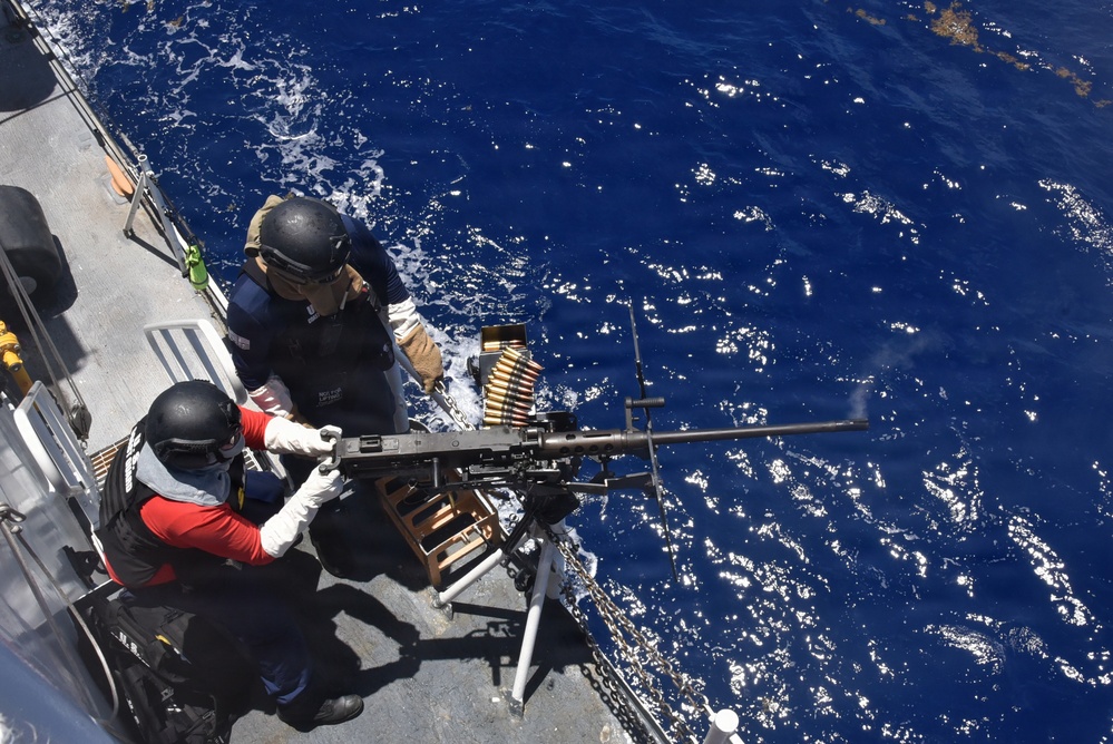 Coast Guard Cutter Thetis crew members conduct gunnery exercise at sea