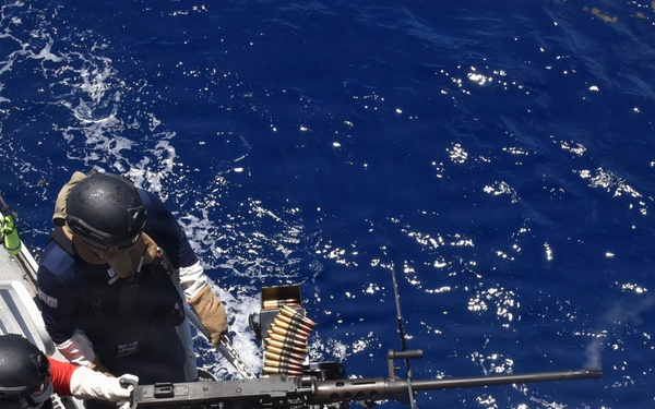 Coast Guard Cutter Thetis crew members conduct gunnery exercise at sea