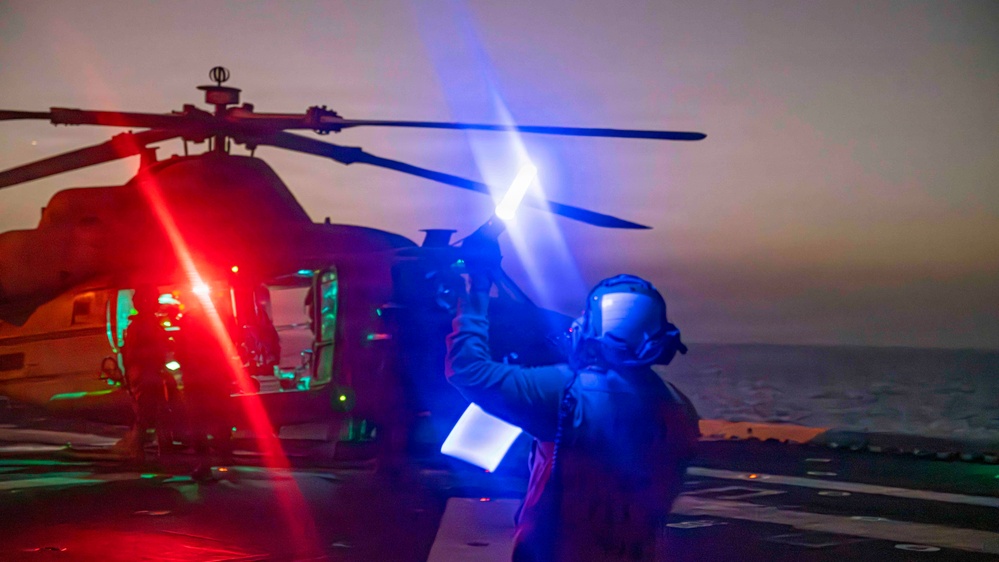 USS Tripoli Conducts Night Flight Ops